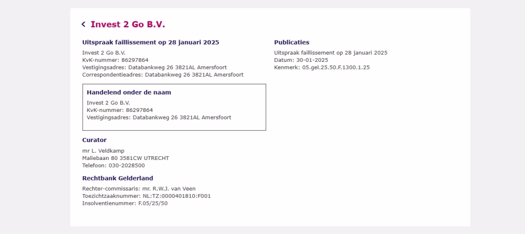 Invest2Go failliet verklaard